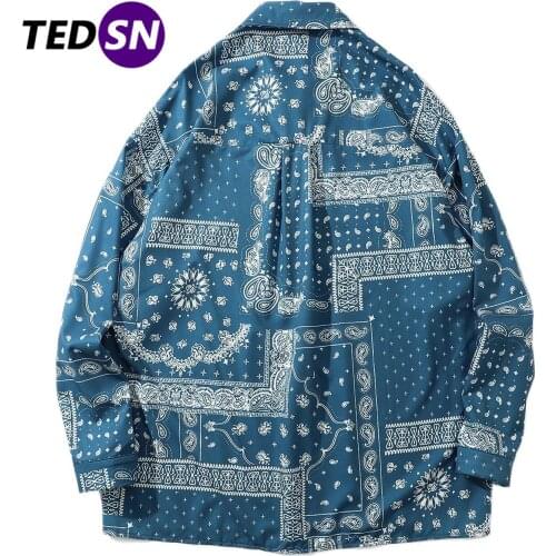 Hip Hop Pattern Printed Casual Shirts Harajuku Streetwear Oversized Shirt Autumn Outwear Fashion Loose Cotton Long Sleeve Black