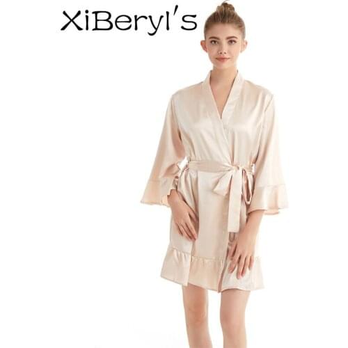 XiBeryl’s 2020 Sexy Robe Ladies Bathrobe Ruffle Robe Womens Silk Robe Household Bathrobe Pajamas Women Robe