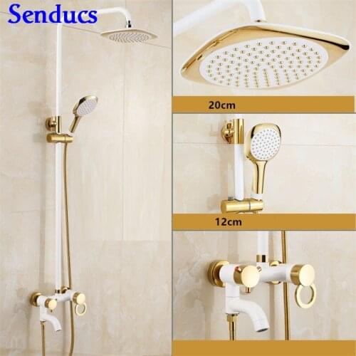 Senducs Luxury white gold shower set with high quality solid brass shower faucet by rain wash shower set for bathroom shower set