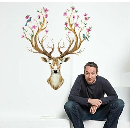 DIY Sika Deer Head Flowers Wall stickers For Living Room Art Vinyl Wall Decals For Kids Baby Home Decor stickers