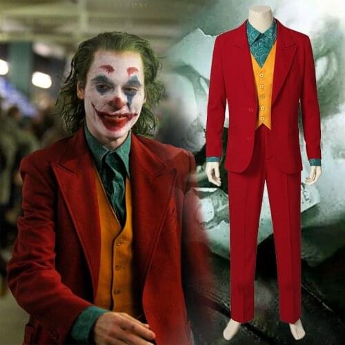 High quality cosplay Heath Ledger RED role-playing suit Halloween mens movie Dark Knight clown costume red jacket full set