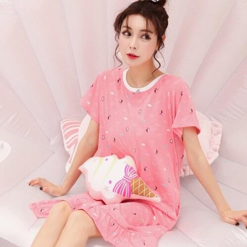 Summer Short Sleeve Nightdress Women Cotton Leisure Home Dress Lady Loose Sweet Nightgown Girl Princess Soft Sleep Dress H5598