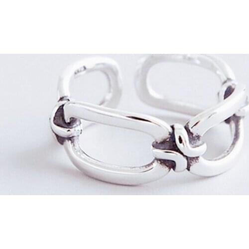 Sole Memory Retro Thai Silver Double layer Knot Geometric Personality 925 Sterling Silver Female Resizable Opening Rings SRI485