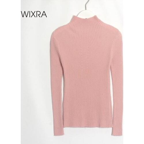 Wixra Women High Stretch Knitted Pullover Sweaters Ladies Long Sleeve Basic Jumpers Autumn Spring Stylish Slim Tight Tops