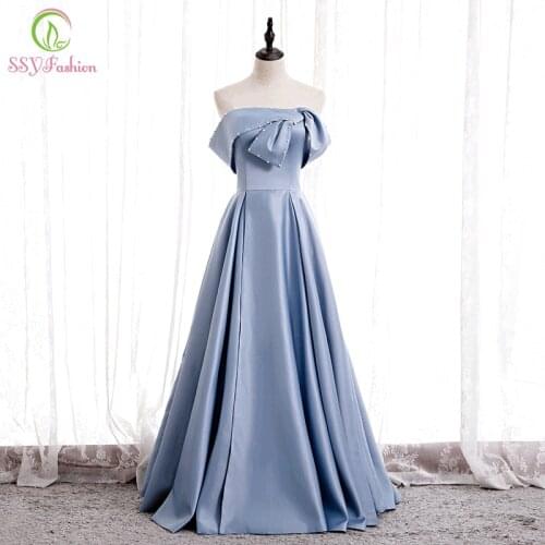 SSYFashion New Banquet Elegant Satin Evening Dress Boat Neck A-line Floor-length Long Formal Gowns for Women Vestidos De Noche