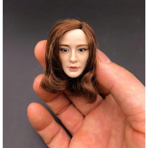 1/6 Female Action Figure Accessory Asian Beauty Head Carving Yang Mi Mini Head Sculpt Model Long/Short Hair for 12'' Body