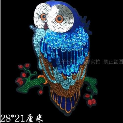 1pcs Exquisite Owl Embroidered sew on patches for clothes sequins deal with it clothing DIY Motif Applique Free shipping AC361