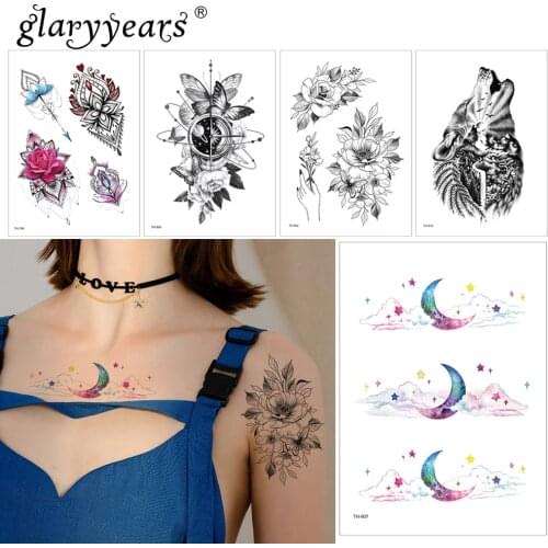 Glaryyears 1 Pc 15*21cm Wolf Makeup Temporary Tattoo Sticker Small Body Art Flowers Pattern Hot Designs Waterproof For Men Woman