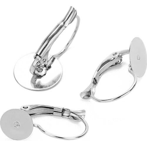 10pcs 316L Stainless Steel Earring Clips Settings Lever Back Bezels Cabochons with 8mm 10mm 12mm Flat Glue Pad Setting Findings