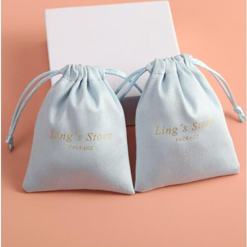 100 Custom Velvet Drawstring Bags Personalized Logo Print Flannel Jewelry Packaging Bags Pouches Chic Wedding Favor Bags Blue