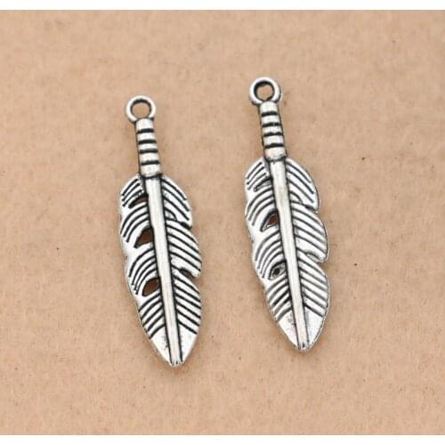 15pcs Antique Silver Plated Feather Charms Pendants Bracelet Necklace Jewelry Making Accessories DIY 30x7mm