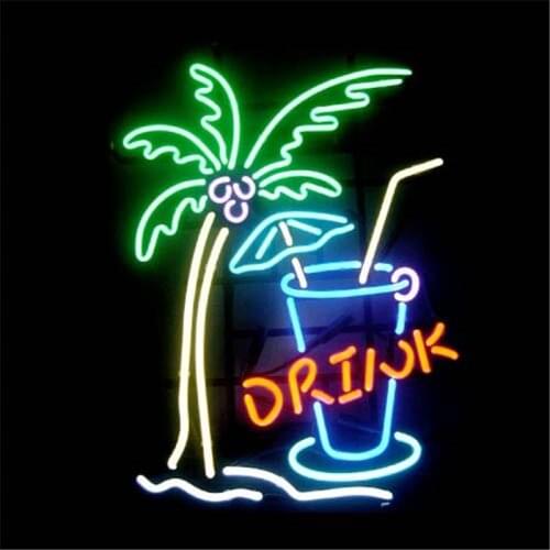 17*14" DRINK TREE CUP NEON SIGN Signboard REAL GLASS BEER BAR PUB Billiards display Restaurant Shop christmas Light Signs