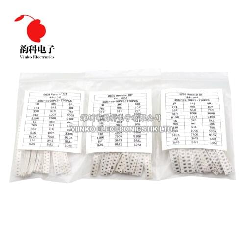 0603 SMD Resistor Kit 1/10W Assorted Kit 1ohm-1M ohm 1% 33valuesX 20pcs=660pcs Sample Kit