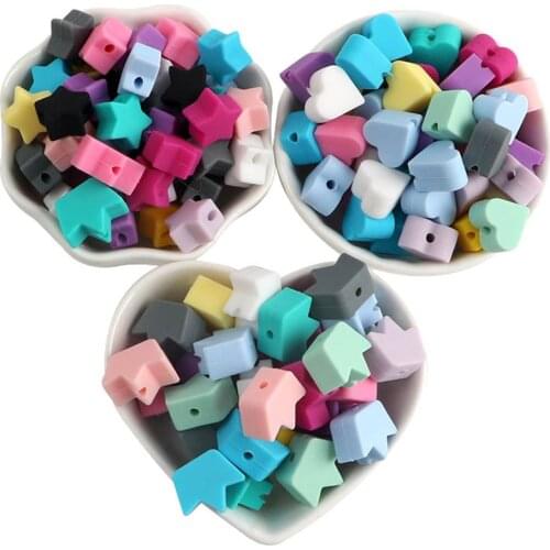 Kovict 30pcs Silicone Beads Teething Teether Star Heart Crown Accessories Food Grade Pearl Silicone Star Teething Pacifier