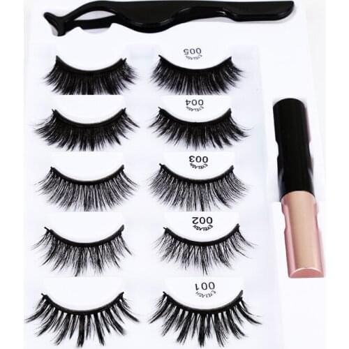 5pairs 3D Mink False Eyelashes Eye Makeup Eyelashes Extension False Eyelashes Magnet Eyeliner Natural Fake Eyelashes Set TSLM1