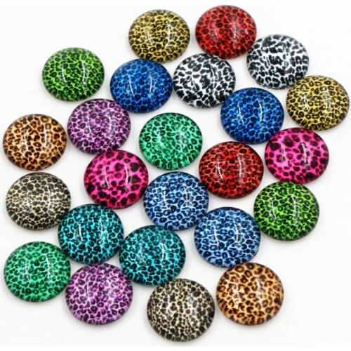 8mm 10mm 12mm-25mm Leopard print Photo Glass Cabochons Mixed Color Cabochons For Bracelet earrings necklace Bases Settings