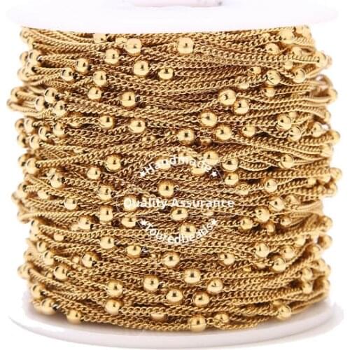 2 Meters Stainless Steel Gold Satellite Curb Chains Ball Beaded Chains for DIY Necklace Bracelet Anklet Jewelry Making