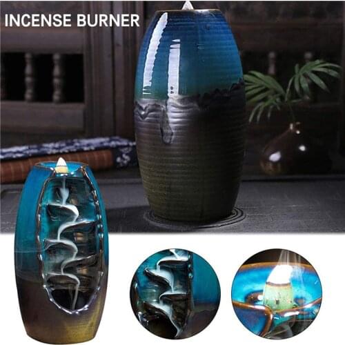 Backflow Incense Holder Waterfall Incense Burner with 30 Backflow Incense Cones Aromatherapy Ornament Home Decoration