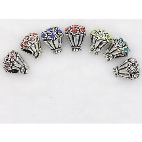 DIY alloy silver jewelry accessories wholesale crystal lampwork beads beautiful bouquet pierced H200