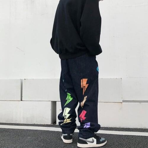 High street printed jeans mens fashion brand in street hip hop ruffian handsome Street national fashion