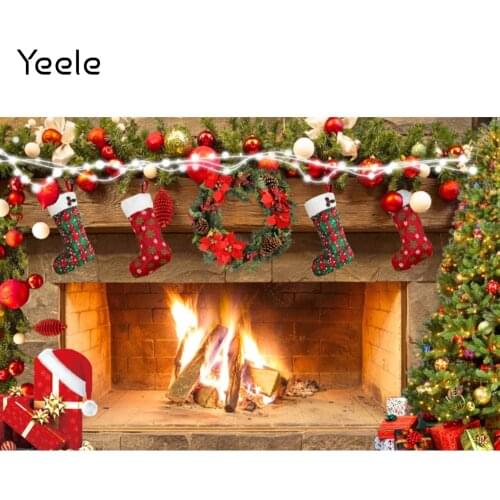 Yeele Christmas Socks Baby Gift Fireplace Flame Photography Backdrop Photographic Decoration Backgrounds For Photo Studio
