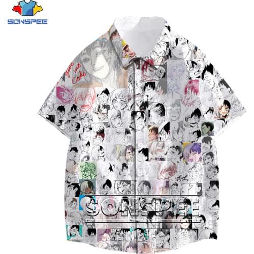 SONSPEE 3D Sexy Loli Print Shirt Retro Nostalgic Style Anime Cartoon Harajuku Casual Mens Fashion Oversized Street Otaku Shirt