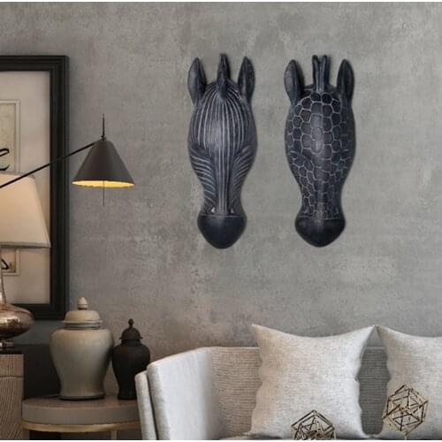 Deer Head Wall Hangin 3D Animal Decorations Art Sculpture Figurines Resin Craft Home Living Room Wall Decorations