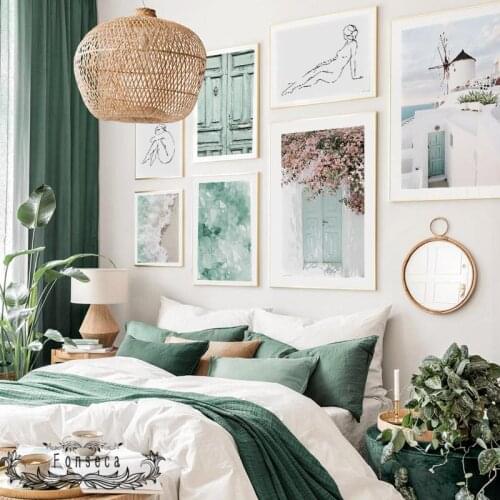 Greece Landmark Santorini Aegean Travel Landscape Poster Blue Island Architecture Cityscape Canvas Painting Nordic Decor