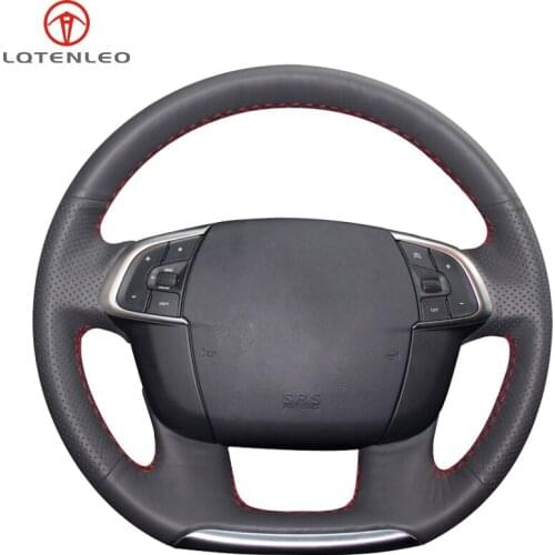 LQTENLEO Black Artificial Leather Car Steering Wheel Cover For Citroen C4 C4L 2011 2012 2013 2014 2015 2016 2017 2018 DS4 DS 4