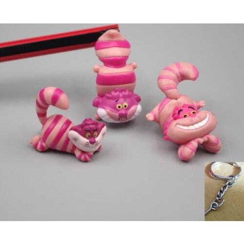 3pcs/set Classic Alices Adventure In Wonderland Cheshire Fairy Tale Figure Model Toys Gift + Key Ring