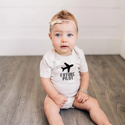 Future Pilot Print Funny Newborn Baby Bodysuits Summer Short Sleeve 100% Cotton Infant Boys Girls Onesies Toddler Jumpsuits