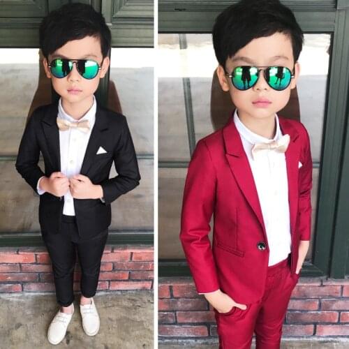 Boys Girls Handsome Blazer Jacket +Pants 2Pcs Clothing Set Gentleman Kids Formal Wedding Suit Children Performance Dress