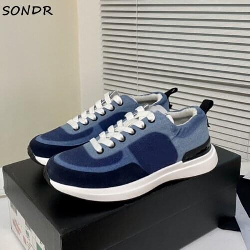 2021 Spring Women Casual Shoes Fashion Denim Flat Platform Lace Up Sneakers Women Brand Tenis Feminino Designer Female Shoes