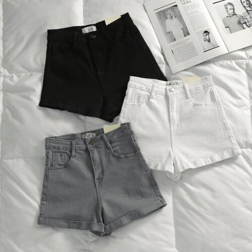Summer High-waisted Denim Shorts Womens Casual Straight Cuffs Shorts Korean Slim OuterWear Jeans Elegant All-Match Based Shorts