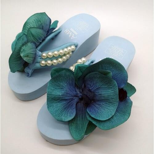 HAHAFLOWER Summer Woman Shoes Platform bath slippers Wedge Beach Flip Flops High Heel Slippers For Women Flower Ladies Shoes