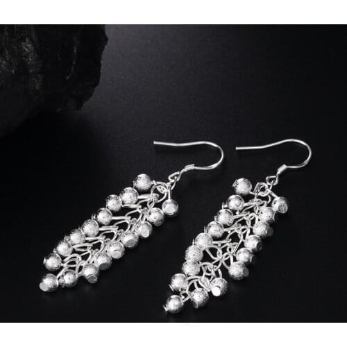 Hot New fashion party Jewelry 925 Sterling Silver Frosted grape beads drop Earring for Woman wedding Holiday gifts high quality