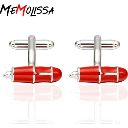 MeMolissa Red Pen Cufflinks Novelty Fountain Pen Design Geometric Wedding Cufflink French Grooms Shirt Brand Cuff Links Jewelry