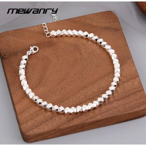 MEWANRY 925 Sterling Silver String of Beads Bracelets Simple Design Glossy Geometric Accessories Trendy Party Jewelry Wholesale