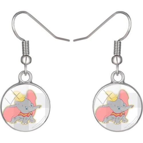 Disney Cute Dumbo Earrings Creative Design Fashion Round Earrings Glass Cabochon Earrings Hook Earrings Jewelry Earrings