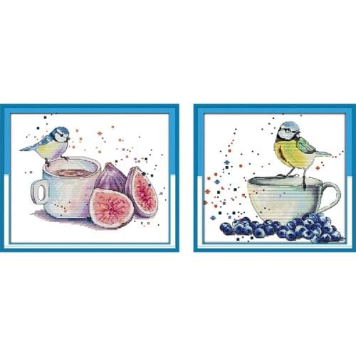 Joy Sunday Stamped Bird and Fruit Cross-Stitch Kit 11CT 14CT Printed Counted Pattern Crafts Decoration Embroidery Needlework Set