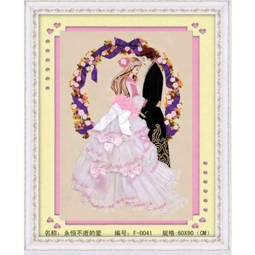 3D Happy Wedding lovers silk Ribbon embroidery set handcraft cross-stitch kits DIY handmade needlework wall art decor gift idea