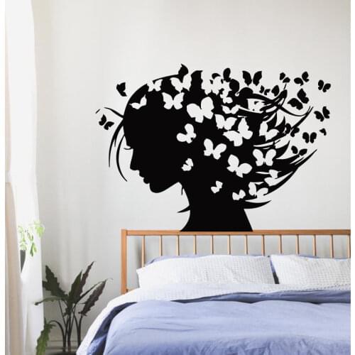 Wall Art Murals Girl Butterflies in Hair Wall Sticker Removable Beauty Hair Butterfly Wall Decal Home Room Wall Art Mural AY728
