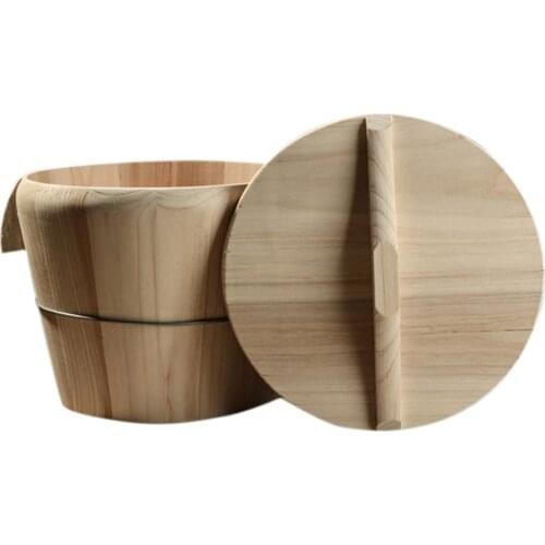 Natural Wooden Kitchen Tool Portable Lid Steaming Rice Bucket Steamed Rice Barrel Canteen Restaurant Steamer Fir Rice Bucket