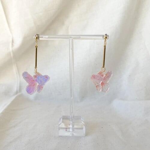 Original Design! Iridescent Acrylic Small Gold Fish Earrings, Laser Cut Dangle Earrings, Fish Cute Earrings