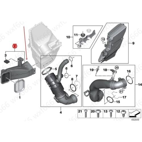 Connecting the air filter housing intake pipe Intake 5 Series G30b mwG38 7 Series G12 Intake air throat Air channel style Inlet