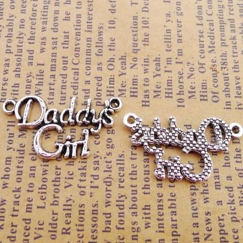 20pcs/Lot 15x28mm Antique Silver Color Letter Daddys Girl Charms Pendant For Jewelry Making DIY Jewelry Findings