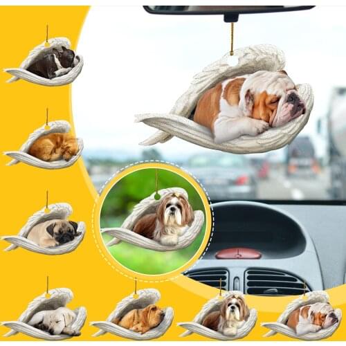 Car Pendant Sleeping Angel Dog Ornament Automobile Rearview Mirror Hanging Pendant Ornaments Car Accessories Interior Decor