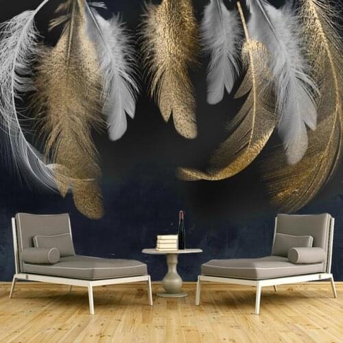 Custom Photo Wallpaper 3D Golden Feather Wall Painting Nordic Style Creative Art Wall Papers Living Room 3D Waterproof Stickers