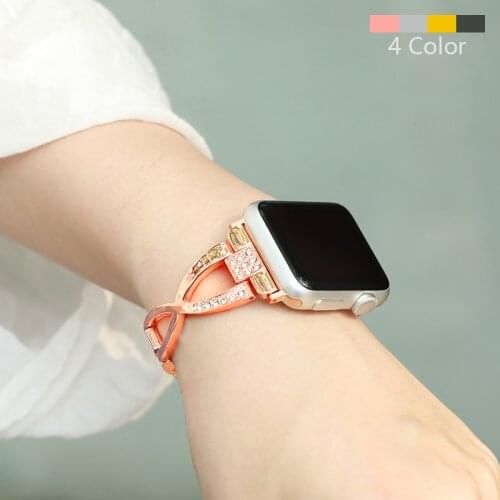 Watch Strap Bracelet For Iwatch Band 6 5 4 3 2 38mm 40mm 44mm 42mm Diamond Rose Steel Belt for Apple Watch Accessories Ремень