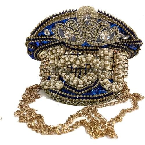 Handmade Diy Ultimate Captain Festival Military Headwear Burning Embellished Hat Bespoke Rhinestone Crystal Sequin Cap